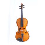A German violin, circa 1890-1900. Two-piece back, accentuated medium figure flames, maple wood,