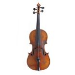 3/4 French violin. early 20th century Two-piece back, medium figure flames, maple wood, similar ribs
