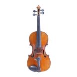 German violin.  A late 19th century,  Two-piece back, well figure flames maple, similar ribs and