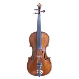 A good continental violin,ca 1890-1900, no label. Two piece back, medium figure flame maple wood,