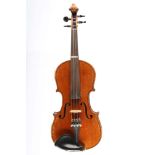 Half-size German violin, labelled Maidstone. Two-piece back, medium figure flames. Length: 32cm, 12"