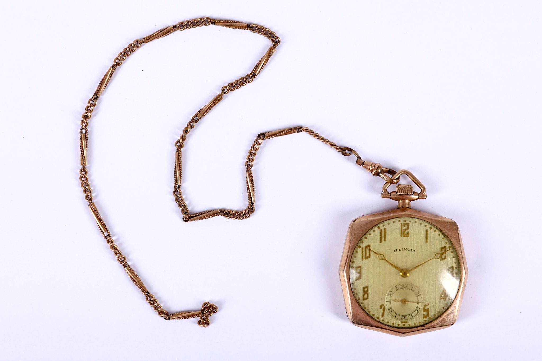 An American Art Deco, Springfield of Illinois Watch Co., gold plated gentleman's pocket watch on a