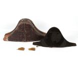 A late 18th / early 19th century bicorne hat, with black plush over cardboard foundation, bearing