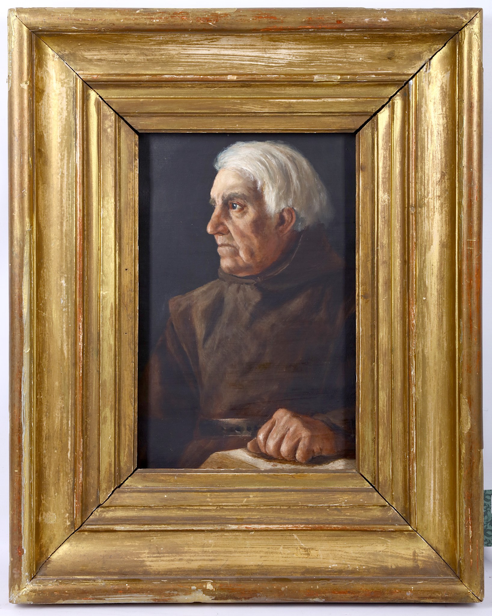 Mid 19th Century British school. 'Portrait of a Seated Monk'. Oil on canvas. Unsigned. Period