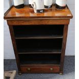 A good 19th Century rosewood dwarf open bookcase, with brass galleried top, single drawer and bun