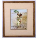 Late 20th century Pakistan school, female carrying child in desert landscape, signed Najam to front,