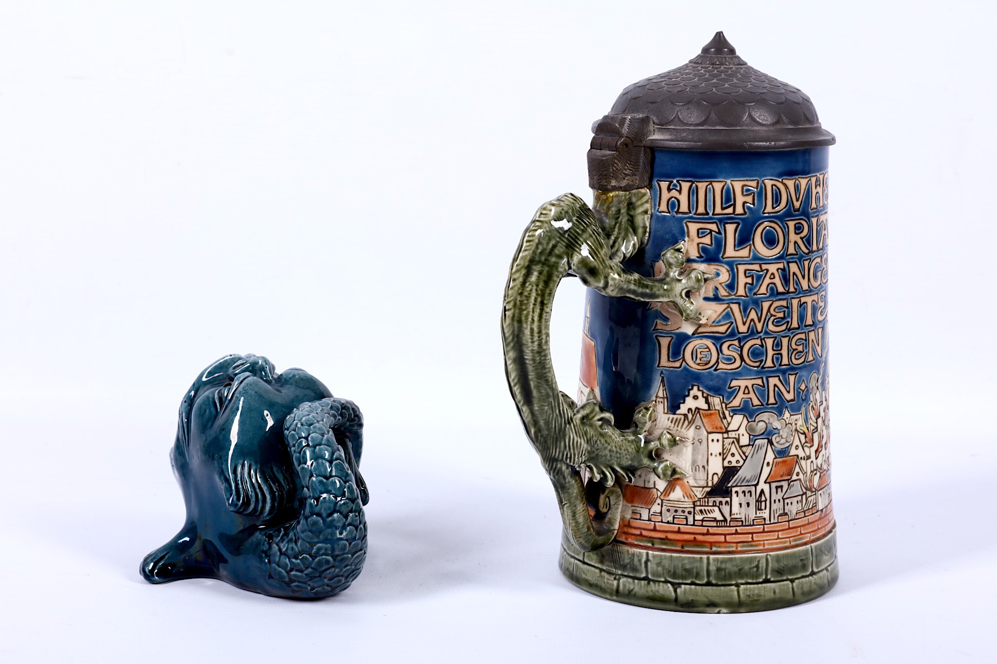 A good early 20th Century Mettlach pottery stein moulded with Gothic landscape view, and an Austrian - Image 2 of 3