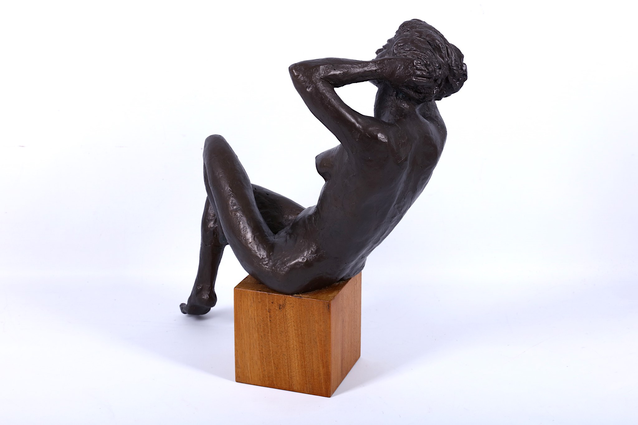 After Henry Moore, a mid 20th Century plaster model of a seated female nude, bronze patinated, - Image 2 of 2