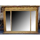 A late 19th Century neo-classical revival giltwood overmantel mirror, with three bevelled plates.