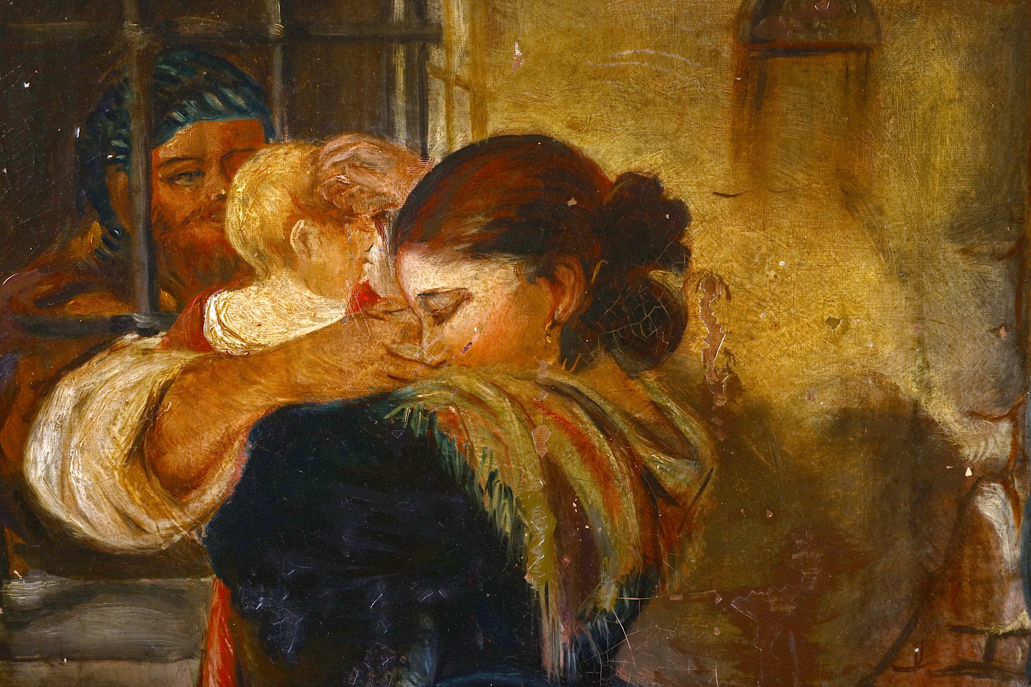 Mid 19th Century, 'The Prisoners Farewell'. Oil on canvas jail scene with a young woman and child - Image 2 of 4