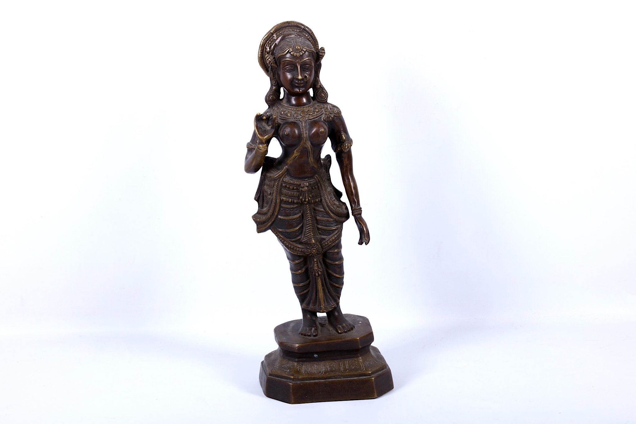 A 19th Century Indian cast bronze figure of a female deity on base, 55cm high.