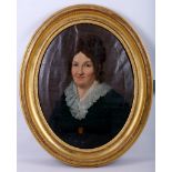 Mid 19th Century French school. 'Portrait of a Lady'. Oil on canvas, in the oval. The sitter in