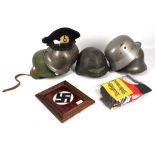 World War 2 Military Helmets. Five German examples together with a German Naval officers hat and a