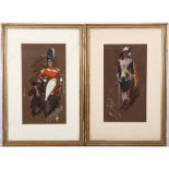 E. Clarke, a collection of 4 gouache caricature depictions of uniformed officers, two with