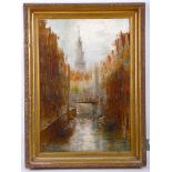 Circa 1920's / 30's Dutch school. 'Amsterdam'. Oil on canvas canal scene. Indistinctly signed