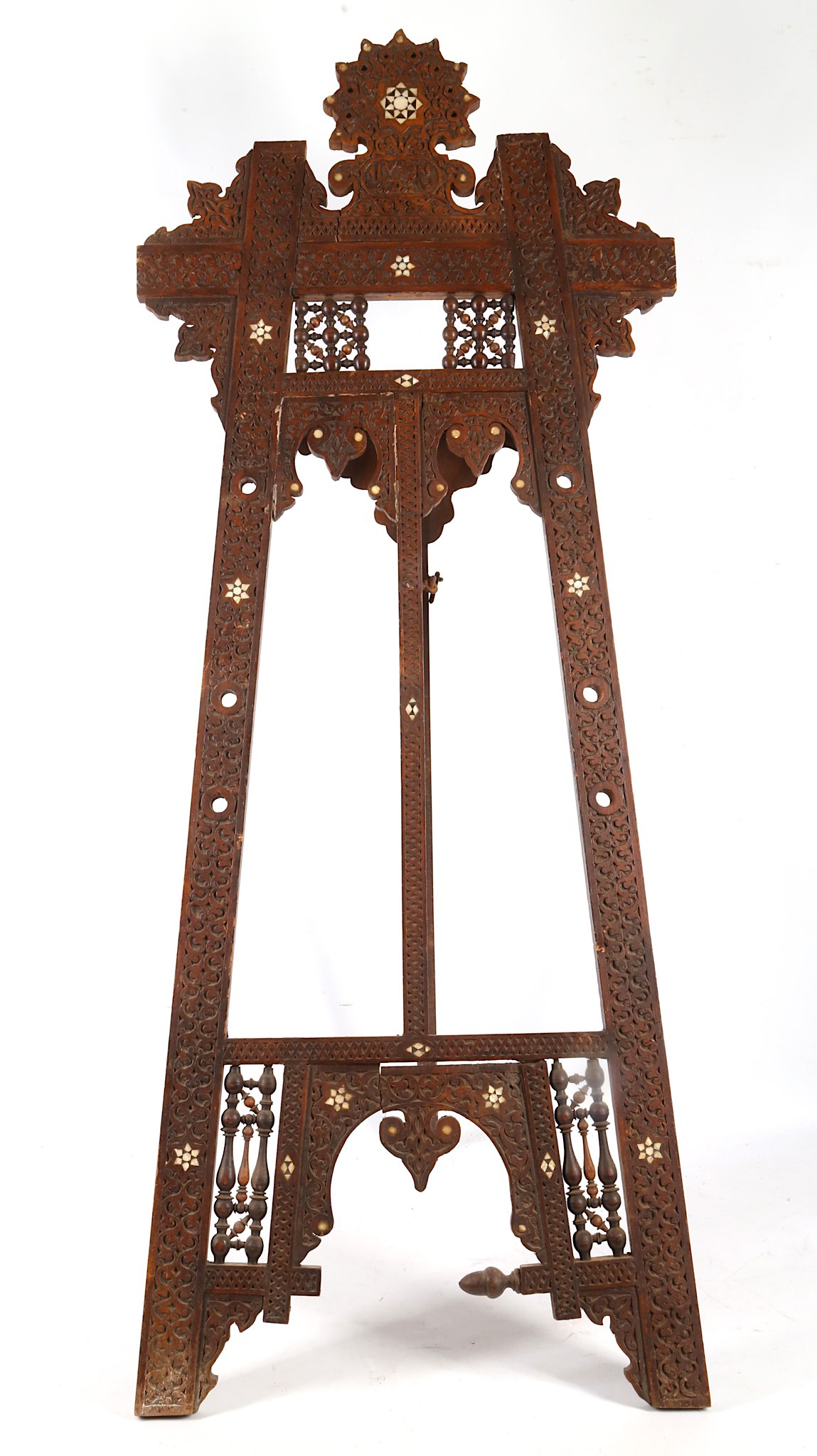 WITHDRAWN - Circa 19th Century, mahogany Islamic carved picture easel inlaid design and inscription,