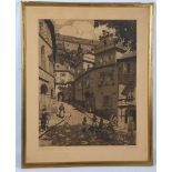 Georg Jilovsky, early 20th Century. Sepia lithograph of an old Viennese street with children