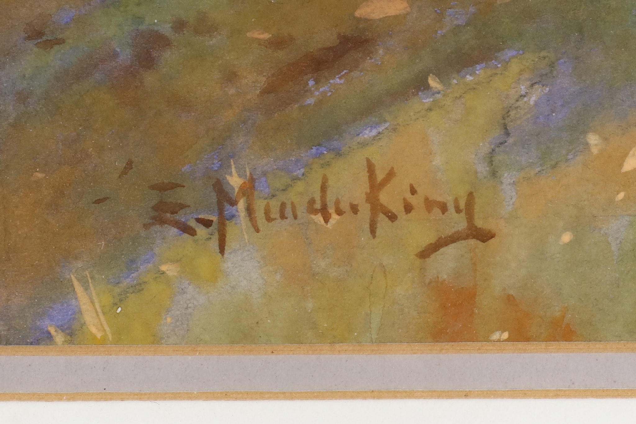 E. Meade-King. 'Dartmoor Ponies'. Watercolour and gouache landscape. Signed lower left. 38 x 55cm. - Image 2 of 4