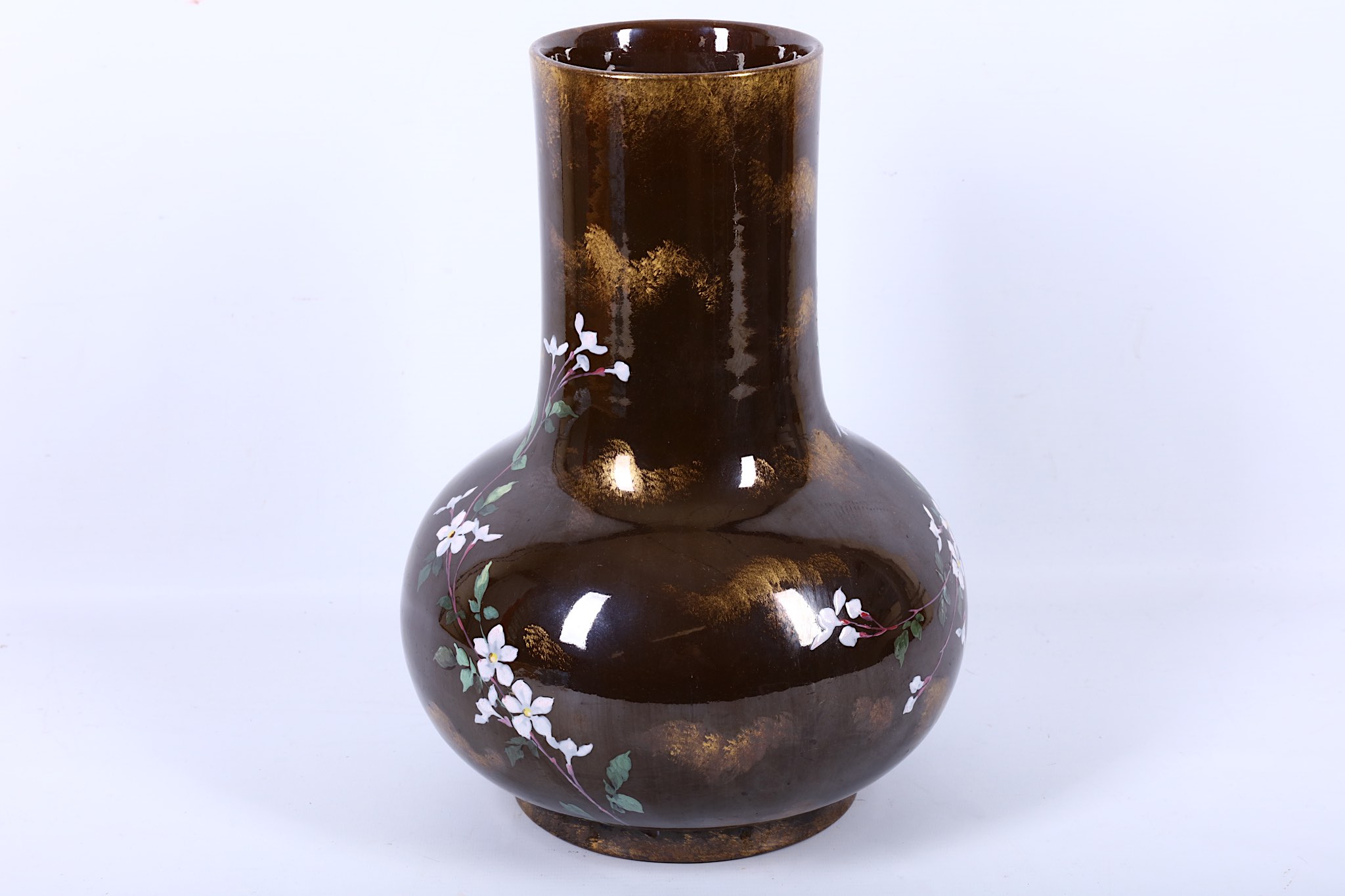 An early 20th Century Japanese earthenware baluster shaped vase, enamelled with early spring - Image 2 of 3