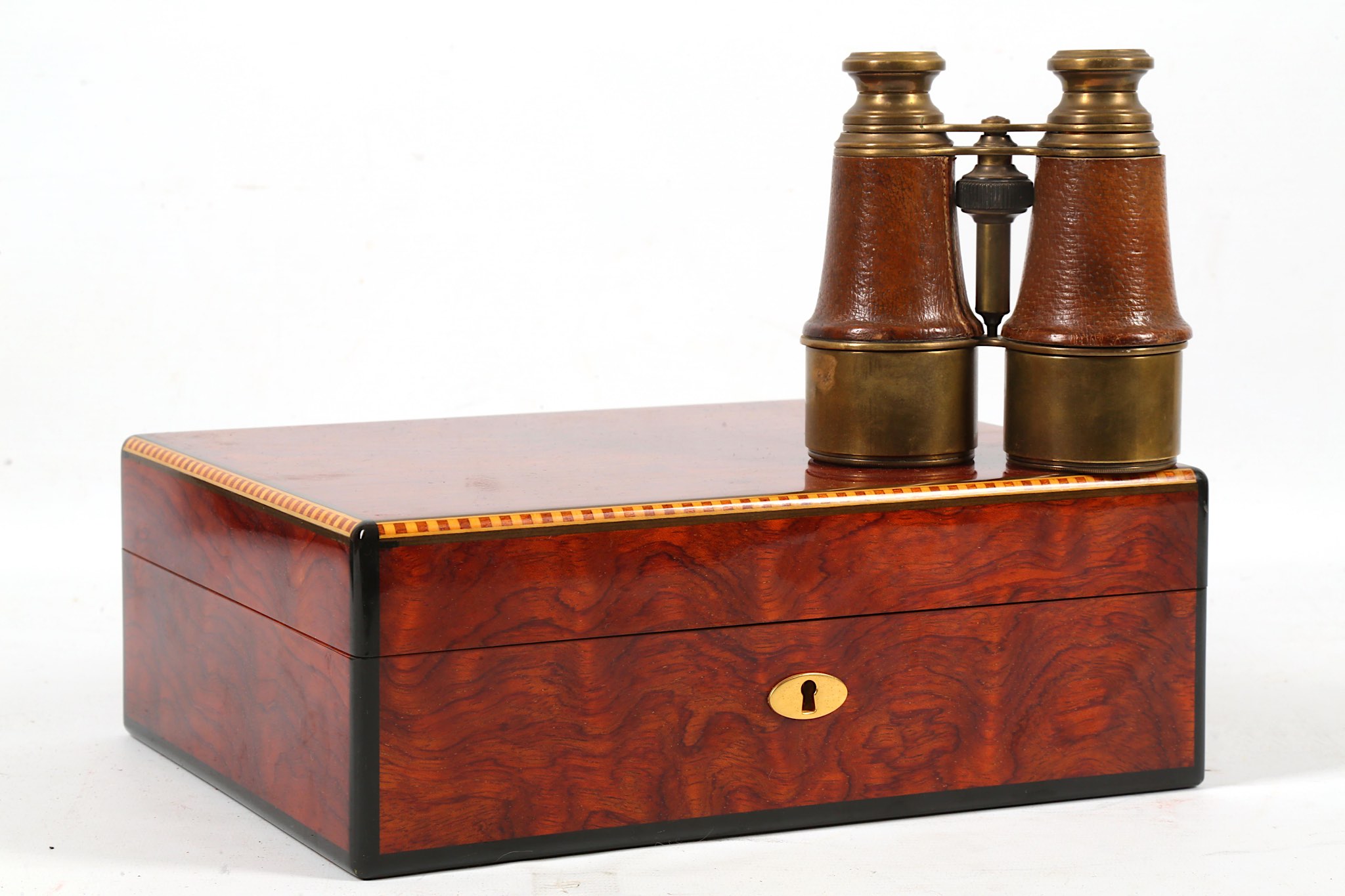 A modern Dunhill humidor, together with a pair of brass opera glasses (2).