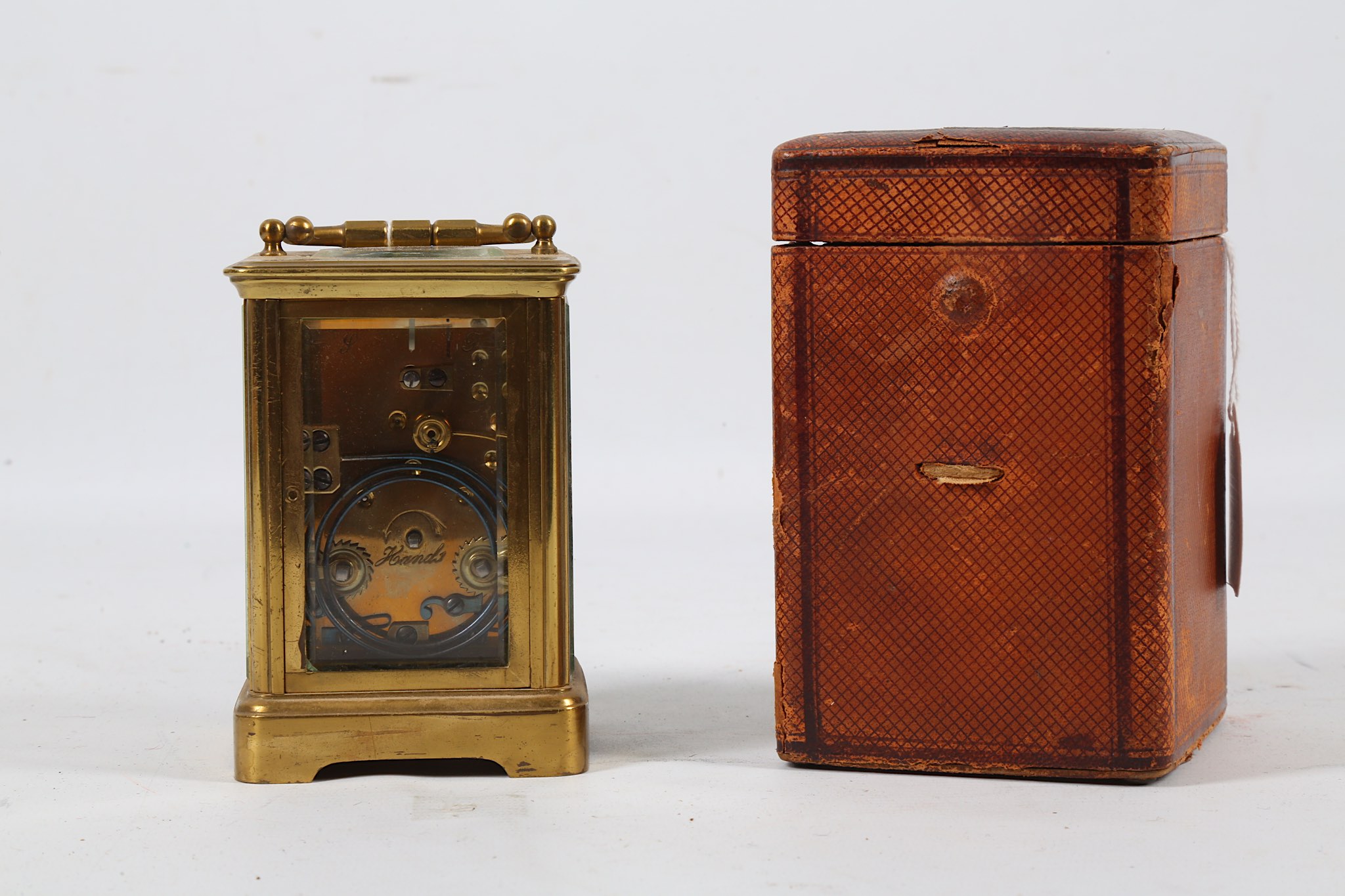 An early 20th Century brass carriage clock, with alarm and leather case, together with another brass - Image 2 of 6