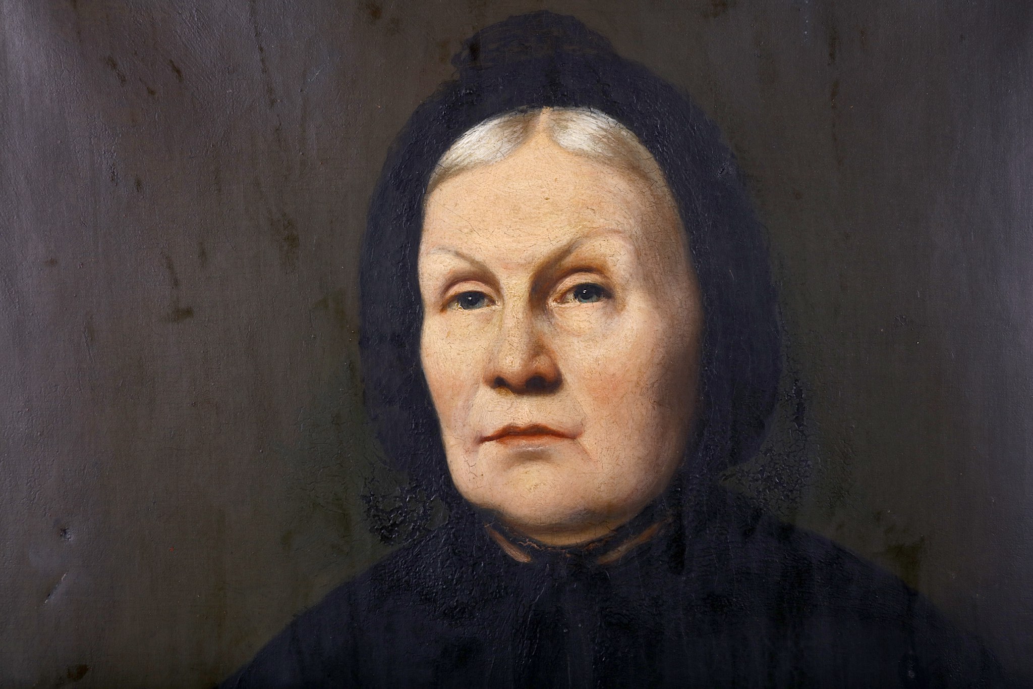 19th Century French school. 'The Matriach'. Imposing oil on canvas of an older woman in black. - Image 2 of 4