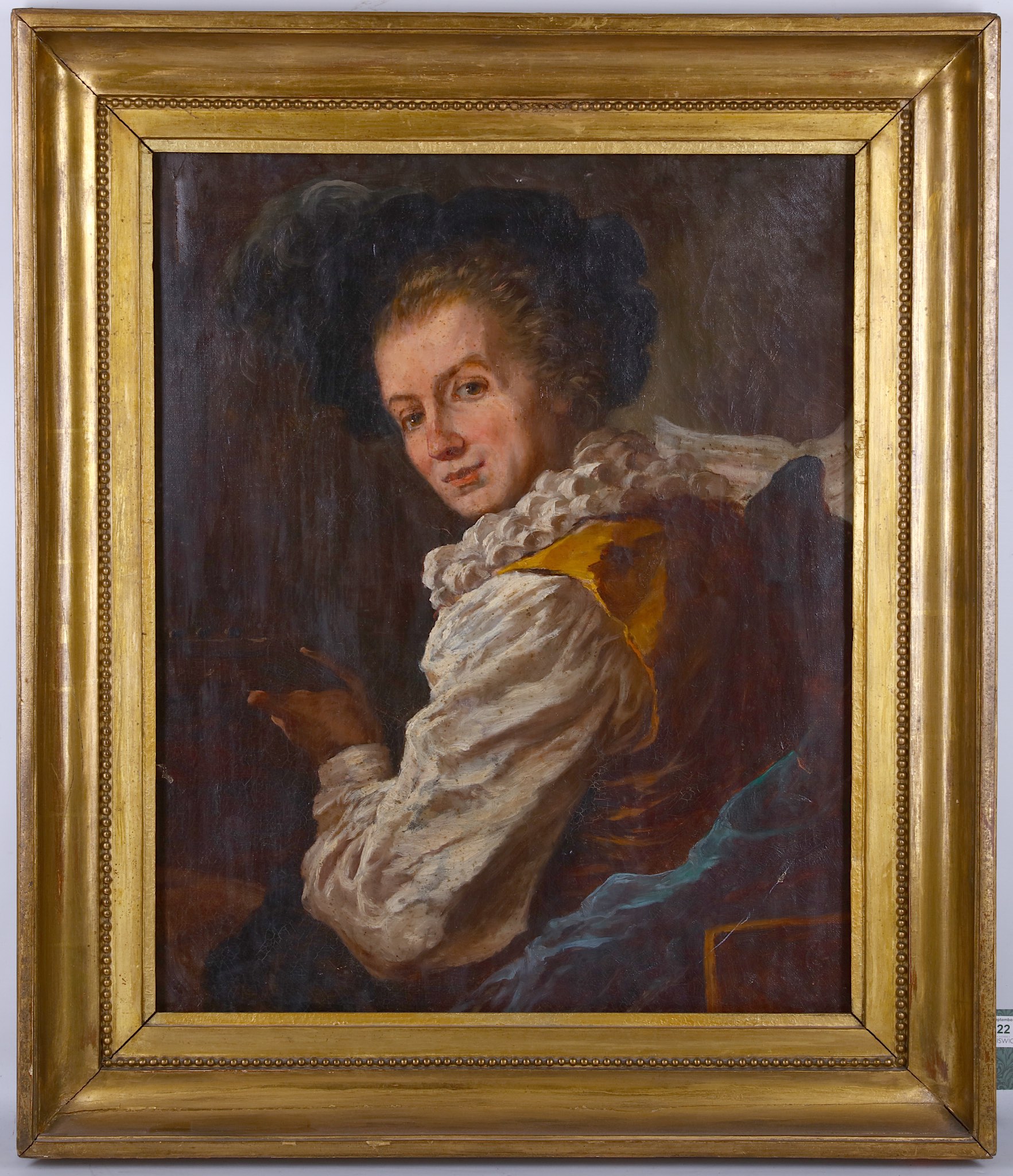 Mid 19th Century French school. 'Portrait of a Female Lute Player'. Oil on canvas. Inscribed
