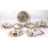 Two pairs of early 20th Century entree dishes, one set with shell borders, also to include 3