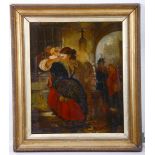 Mid 19th Century, 'The Prisoners Farewell'. Oil on canvas jail scene with a young woman and child