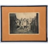 A pair of circa 1900 Belgian school soft ground etchings: 'Cathedral at Malines', and a