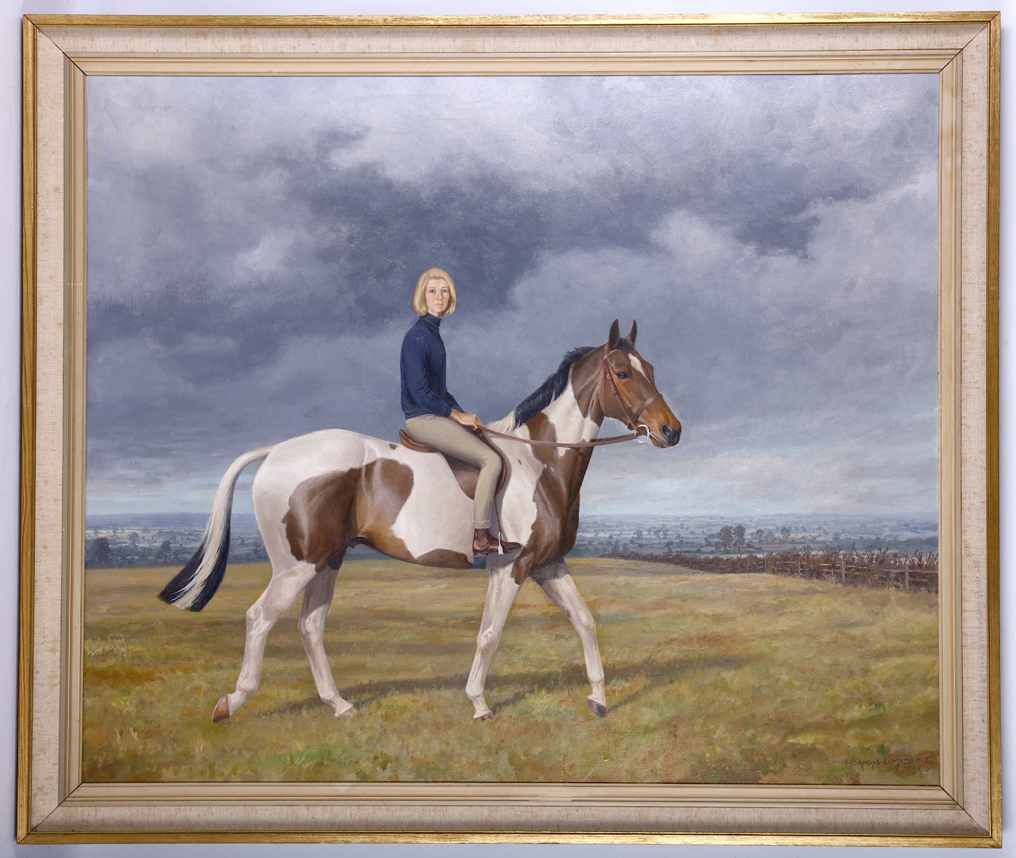 Leesa Sandys Lumsdaine 1936-1980's, 'Cordyn Pumfrey & Peanuts' 1967, portrait of horse and sitter in