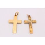 Two cross pendants, one engraved, one stamped 18 (2)