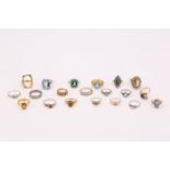 A large group of rings including some set with diamonds, some with sapphires, some paste and
