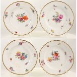 A SET OF FOUR ROYAL COPENHAGEN PORCELAIN DINNER PLATES, circa 1880, each with neu-Ozier moulded