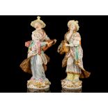 A PAIR OF MEISSEN PORCELAIN FIGURES OF MALABAR MUSICIANS, early 19th century, after the models by