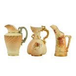 THREE ROYAL WORCESTER BLUSH IVORY PORCELAIN JUGS, late 19th and early 20th century, comprising a '