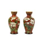 A PAIR OF DOULTON LAMBETH FAIENCE POTTERY AESTHETIC MOVEMENT VASES, dated 1877, of baluster form,