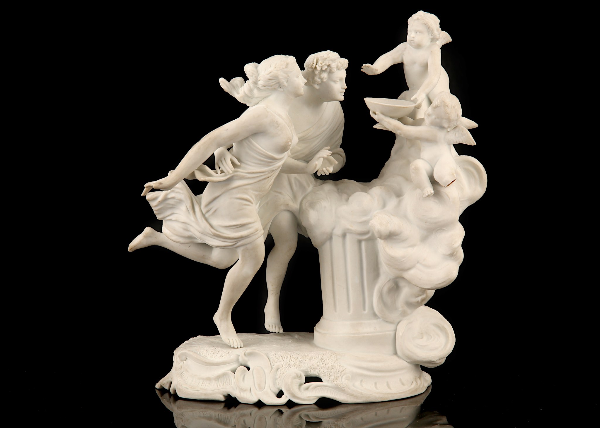 A SEVRES STYLE BISQUE PORCELAIN FIGURE GROUP OF 'THE FOUNTAIN OF LOVE', 19th century, after Jean-