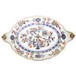A LARGE MEISSEN PORCELAIN TWIN-HANDLED SERVING PLATTER, early 20th century, of oval form,