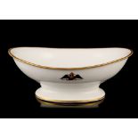 AN IMPERIAL RUSSIAN PORCELAIN ARMORIAL FOOTED BOWL, circa 1893, of oval form , decorated to both