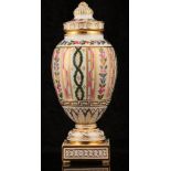 A DRESDEN PORCELAIN VASE AND COVER, late 19th century, of baluster form, painted with alternating