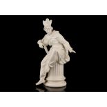 A BERLIN BLANC-DE-CHINE PORCELAIN FIGURE OF MINERVA OR ATHENA, late 19th century, modelled seated