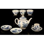 A COLLECTION OF BLUE AND WHITE WORCESTER PORCELAIN TEAWARE, circa 1770, printed in blue with the '