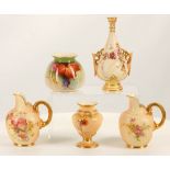A COLLECTION OF SMALL ROYAL WORCESTER PORCELAIN JUGS AND VASES, late 19th century and later,