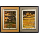 Shiro Kasamatsu, a pair of limited edition woodblock prints in 5 colours, signed and inscribed,