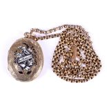 A locket pendant necklace, The oval locket with grisaille detail "In Memoriam", suspended from a