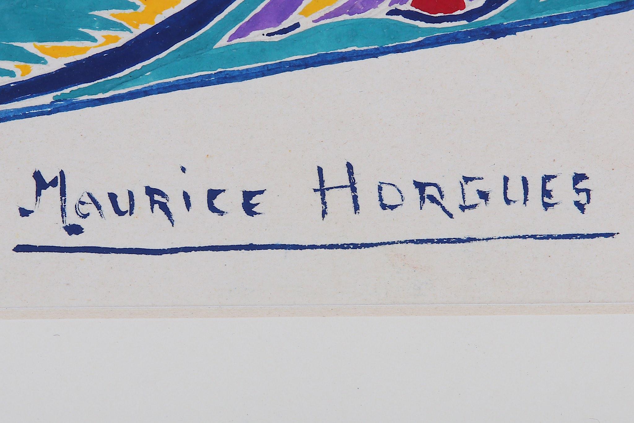 Maurice Horgues, mid 20th Century. 'Poetic Study'. Gouache and watercolour decorative composition. - Image 2 of 3