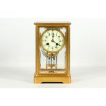 Early 20th century French gilt brass four glass mantel clock the 8 day movement with mercury