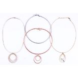 A collection of four 9ct rose, white and yellow gold necklaces, UK hallmarks (4)