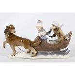 Lladro porcelain group Sleigh 8 designed by Salvador Debon, L 47 cm